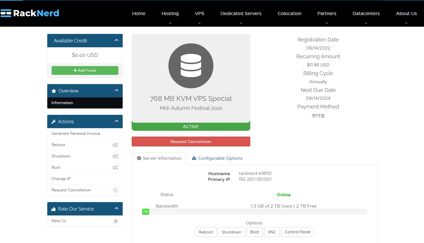 Racknerd 768 MB KVM VPS Special1